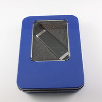 Флешка Пластиковая USB Flash drive PL101 в синем металлическом боксе под логотип