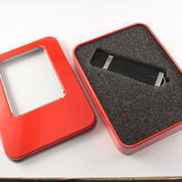 Флешка Пластиковая USB Flash drive PL101 в красном металлическом боксе под гравировку
