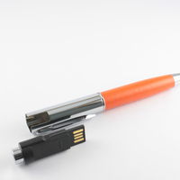 Флешка Ручка с Кожаной вставкой оранжевого цвета под логотип