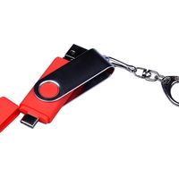 Флешка Trio Twist USB, Type-C и Micro USB красного цвета