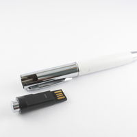 Флешка Ручка с Кожаной вставкой белого цвета под логотип