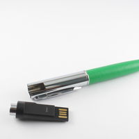 Флешка Ручка с Кожаной вставкой зеленого цвета под логотип
