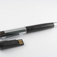 Флешка Ручка с Кожаной вставкой черного цвета под логотип