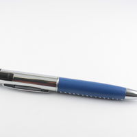 Флешка Ручка с Кожаной вставкой синего цвета оптом 