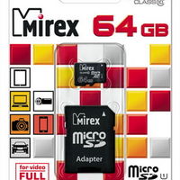 MicroSDXC MIREX UHS-I 64 Гб с SD-адаптером в наличии