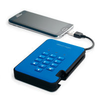 Портативный шифрованный внешний диск iStorage diskAshur2 USB 3.1 Ocean Blue с PIN аутентификацией