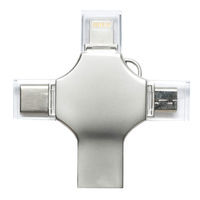 Металлическую флешку с разъемом USB, micro USB, Type-C и Lightning купить оптом с гравировкой логотипа