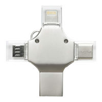 Металлическую флешку с разъемом USB, micro USB, Type-C и Lightning купить оптом с гравировкой логотипа