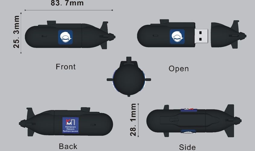 Флешка ПВХ по индивидуальному дизайну в виде подводной лодки с разработкой макета