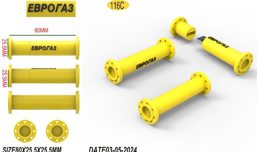 Заказать флешку ПВХ по индивидуальному дизайну в виде трубы PVC033