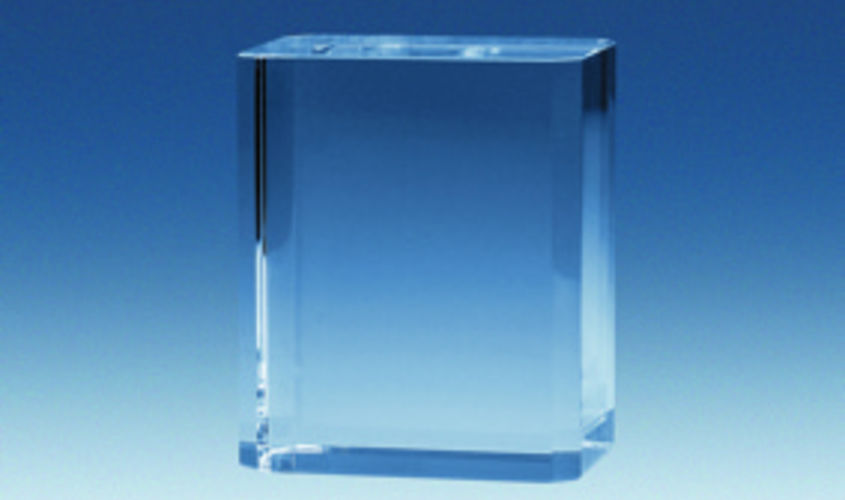 Награда из стекла прямоугольной формы 35*50*60 мм с лазерной гравировкой 